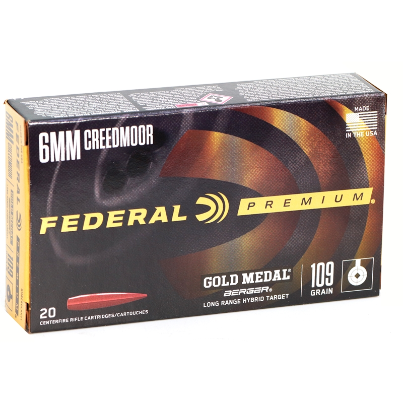 Federal Ammo Gold Medal Berger 6mm Creedmoor Ammo 109 Grain Hybrid - GM6CRDLRHT1