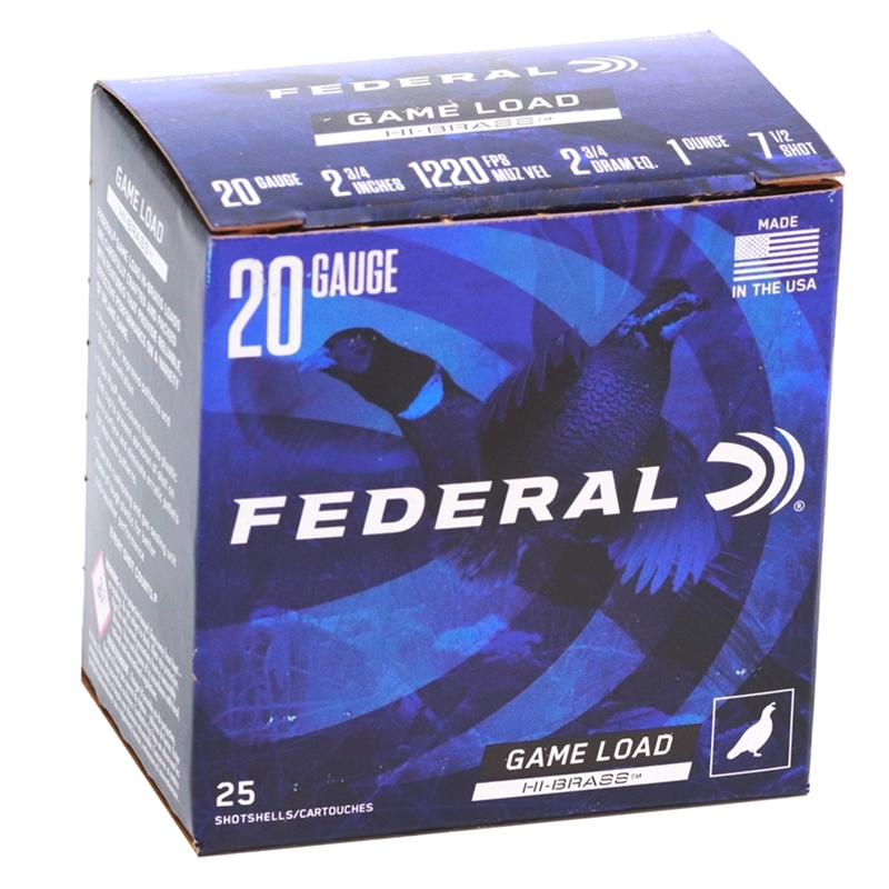 Federal Game Load Hi‑Brass 20 Gauge Ammo 1 oz 2‑3/4" #7.5 Lead Shot 350 Pellets – H204 7.5