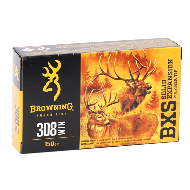 Browning BXS 308 Winchester Ammo 150 Grain Solid Copper Polymer Tip Boat Tail Lead Free - B192403081