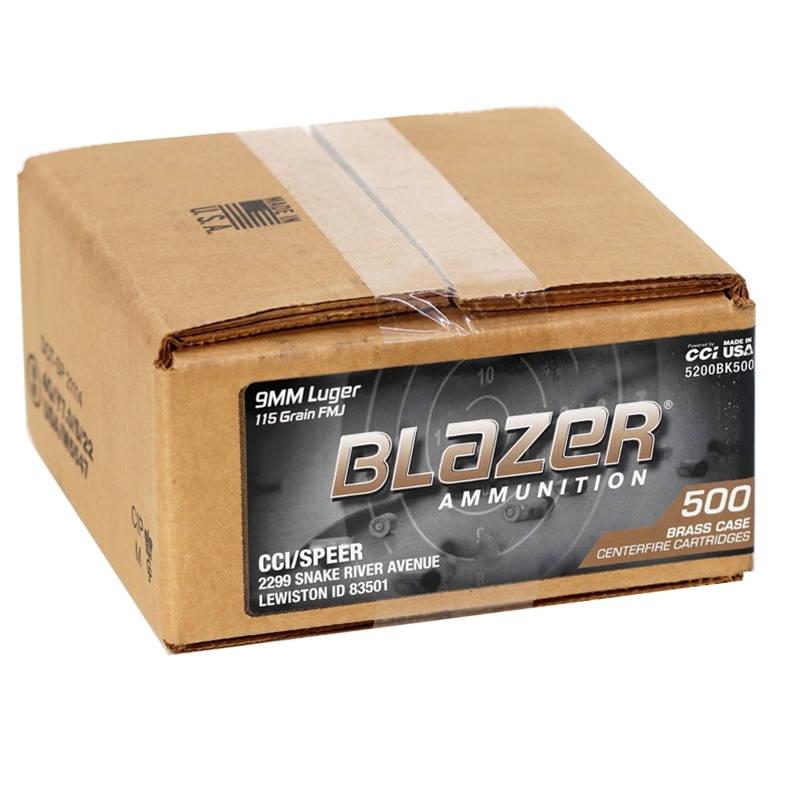 CCI Blazer Brass 9mm Ammo 115 Grain Full Metal Jacket Bulk 500 Round Loose Pack - 5200BK500