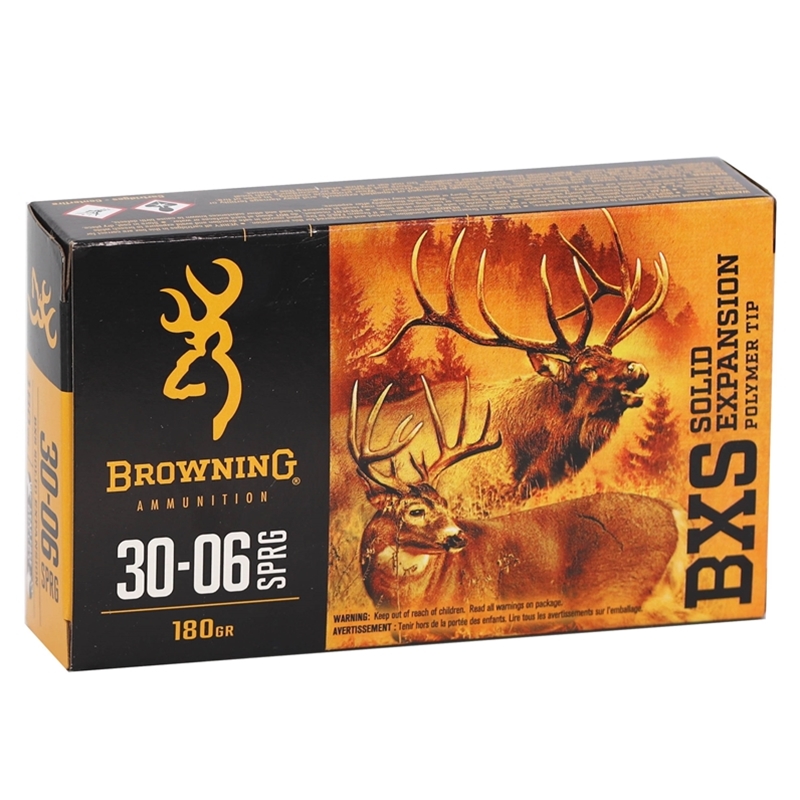 Browning BXS Copper Expansion 30-06 Springfield Ammo 180 Grain Solid Copper Polymer Tip Lead Free - B192430061