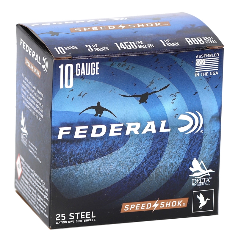 Federal Speed Shok 10 Gauge Ammo 3-1/2" 1-1/2 oz BBB Steel Shot 93 Pellets 250 Round Case - WF107 BBB