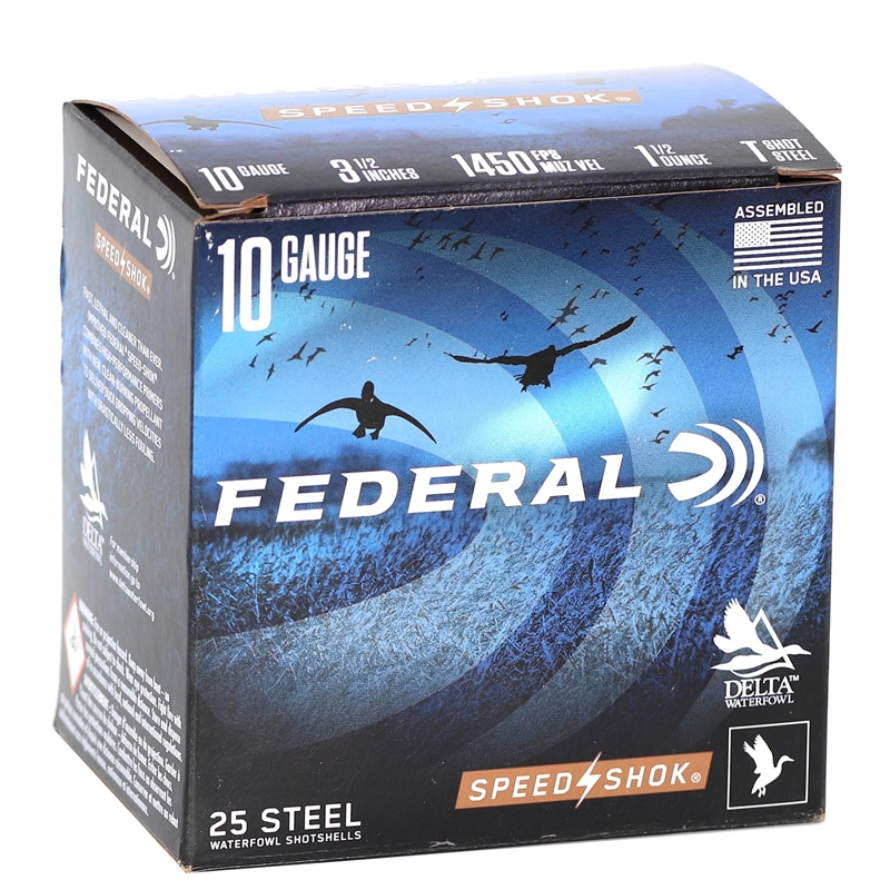 Federal Speed Shok 10 Gauge Ammo 3-1/2" 1-1/2 oz Non-Toxic T Steel Shot 78 Pellets 250 Rounds - WF107 T