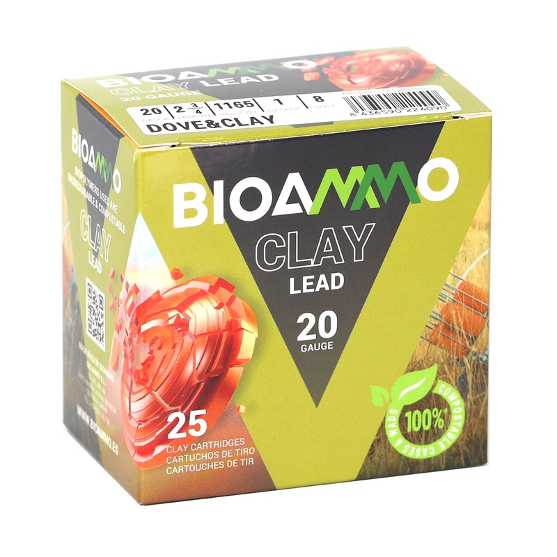 BioAmmo Clay 20 Gauge Ammo 2-3/4” 1 oz #8 Lead Shot - ZR2880