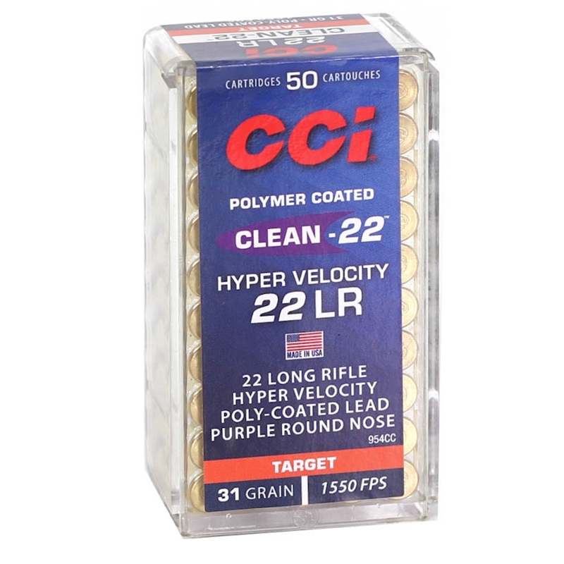 CCI Clean Hyper Velocity 22 Long Rifle Ammo 31 Grain Lead Purple Round Nose - 954CC
