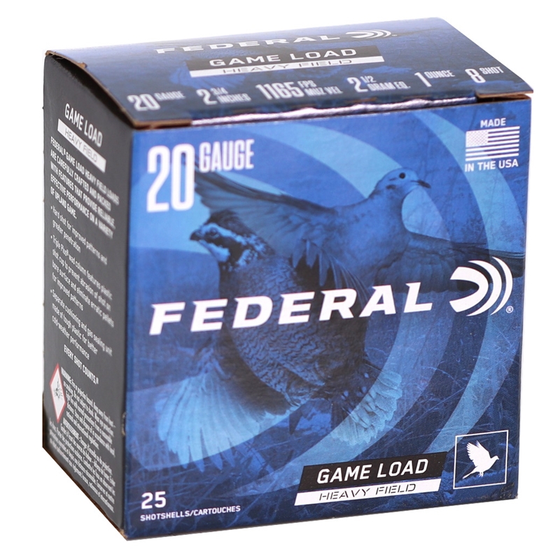 Federal Game Load HF 20 Gauge Ammo 2-3/4" 1oz #8  250 Rounds