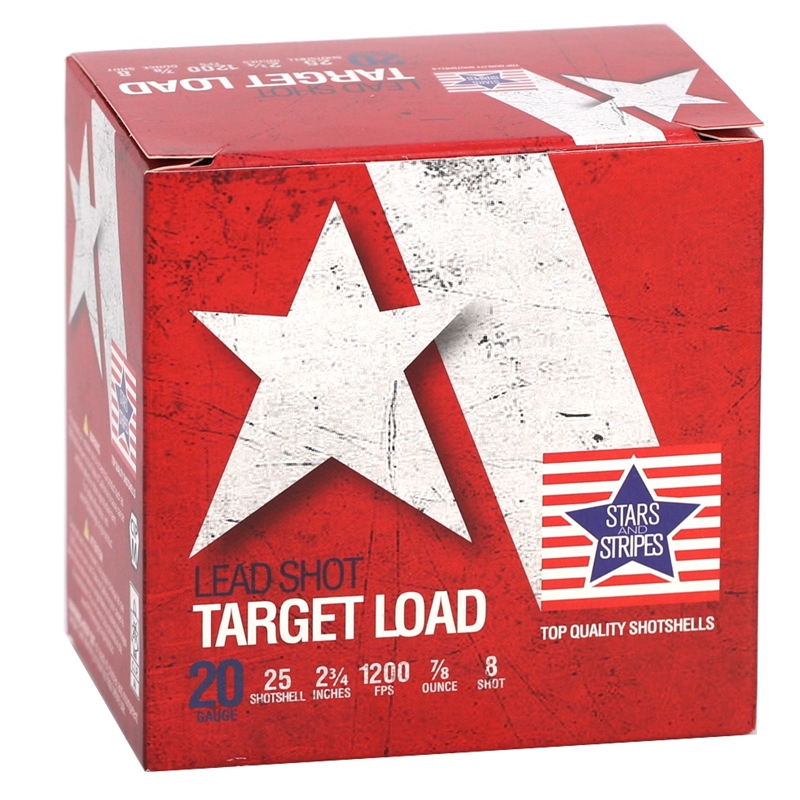 Stars & Stripes Target Load 20 Gauge Ammo 2 3/4" 7/8 oz #8 Lead Shot - CT82408