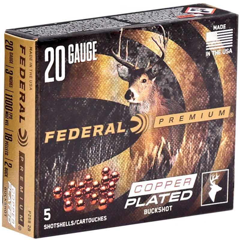 Federal Premium 20 Gauge Ammo 3" #2 Copper Plated Buckshot 18 Pellets - P2582B