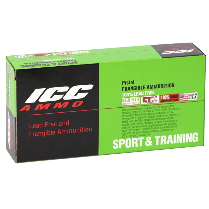 ICC Green Elite .45 ACP Ammo 155 Grain Frangible Flat Point – 045-155CTNT‑M