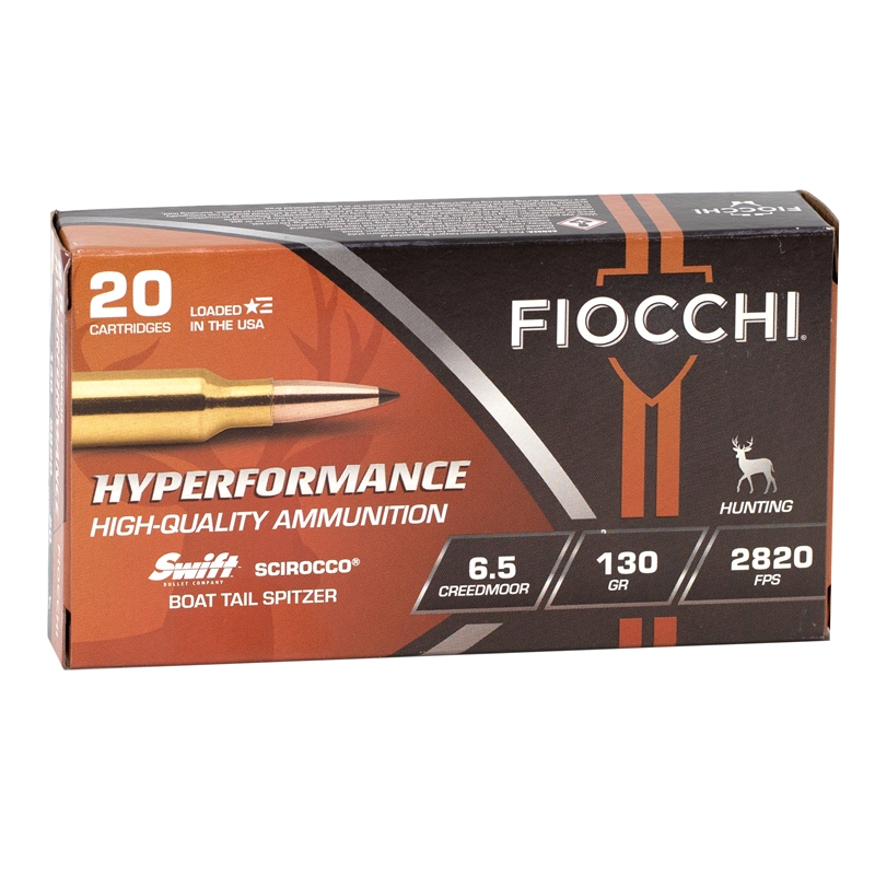 Fiocchi Hyperformance 6.5 Creedmoor Ammo 130 Grain Swift Scirocco Boat Tail Spitzer – 65CMSCA