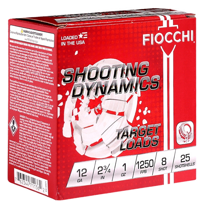 Fiocchi Shooting Dynamics 12 Gauge Ammo 2 3/4" 1 oz #8 Lead Shot - 12SD1X8