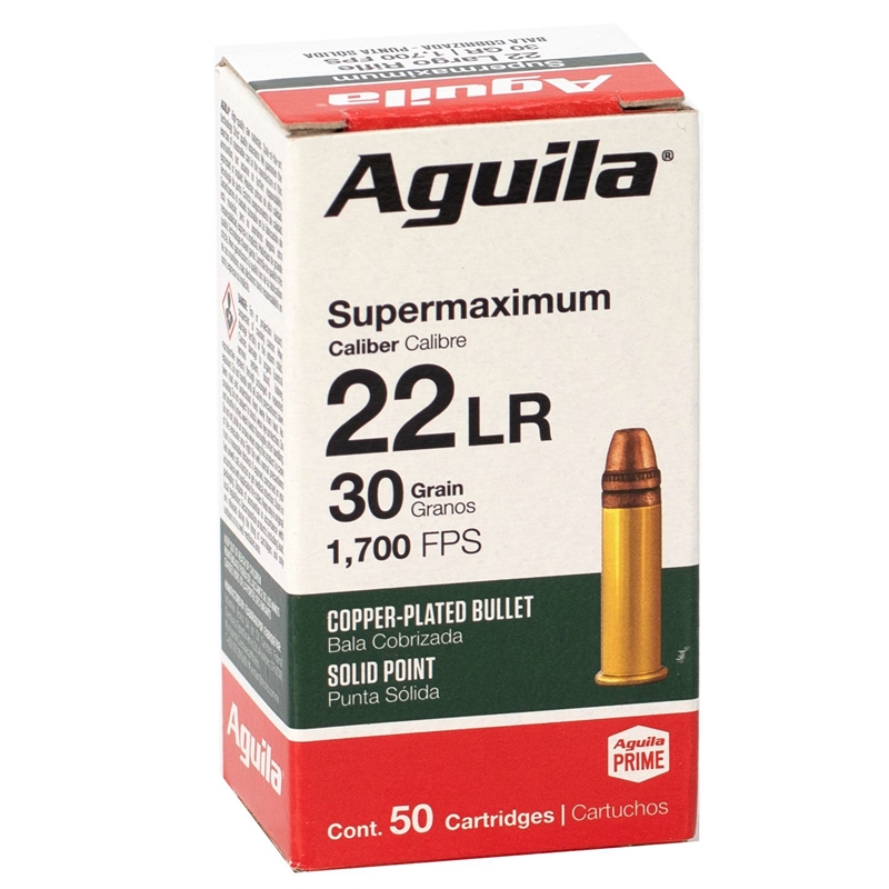 Aguila Supermaxium 22 Long Rifle Ammo 30 Grain Copper-Plated Solid Point - 1B220298