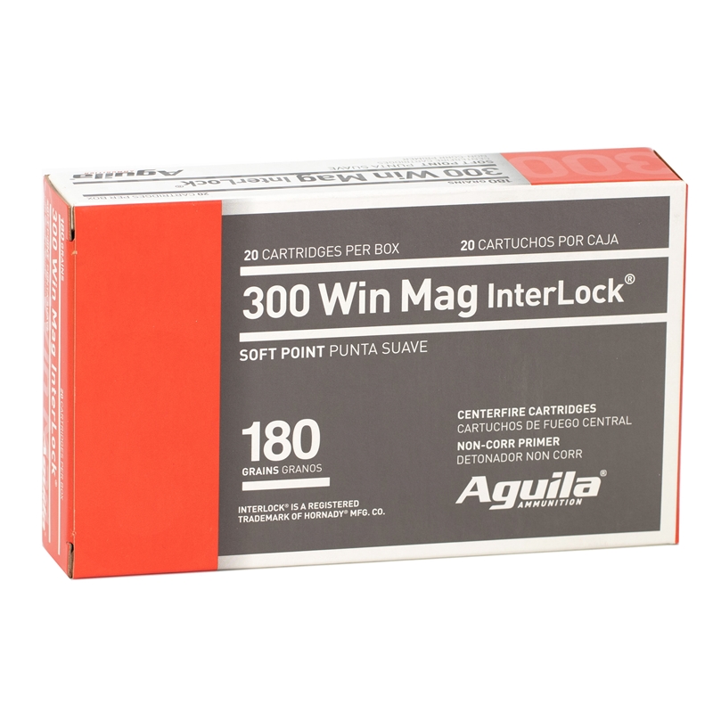 Aguila Interlock 300 Winchester Magnum Ammo 180 Grain Boat Tail Soft Point - 82044AG