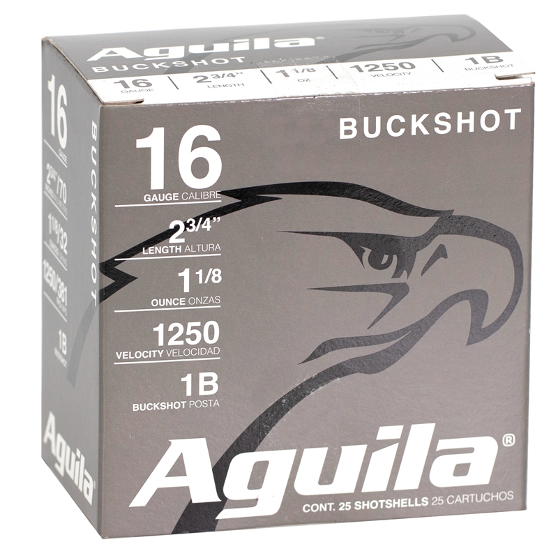 Aguila High Velocity 16 Gauge Ammo 2-3/4" 1-1/8 oz #1 Buckshot 12 Pellets - 1C1601BA