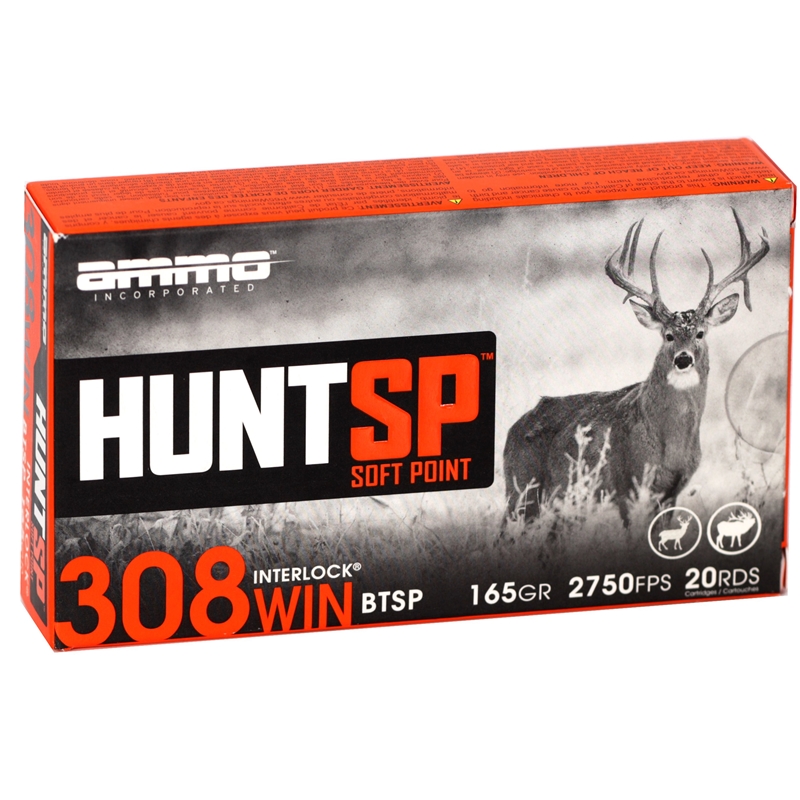 Ammo Inc Hunt SP 308 Winchester Ammo 165 Grain Interlock Soft Point – 308165SP-A20