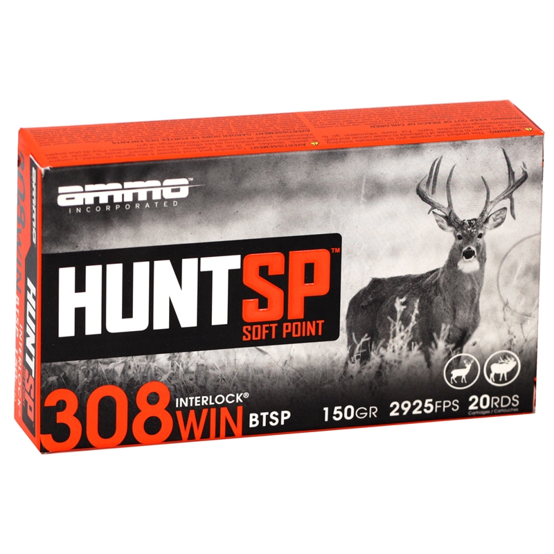 Ammo Incorporated Hunt SP 308 Winchester Ammo 150 Grain InterLock Soft Point - 308150SP-A20IL