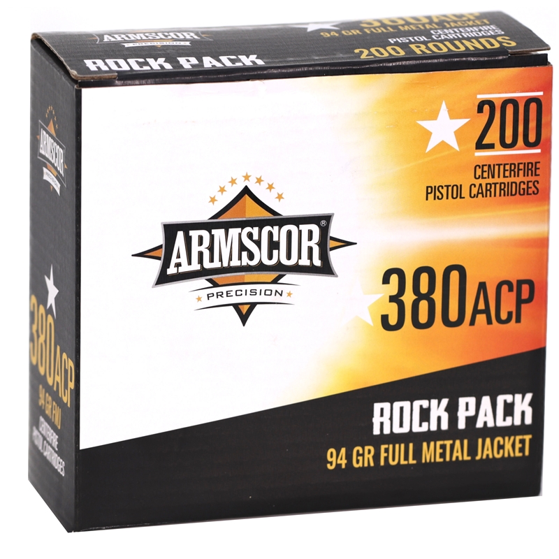 Armscor USA 380 ACP AUTO Ammo 94 Grain Full Metal Jacket 200 Round Rock Pack - A50346