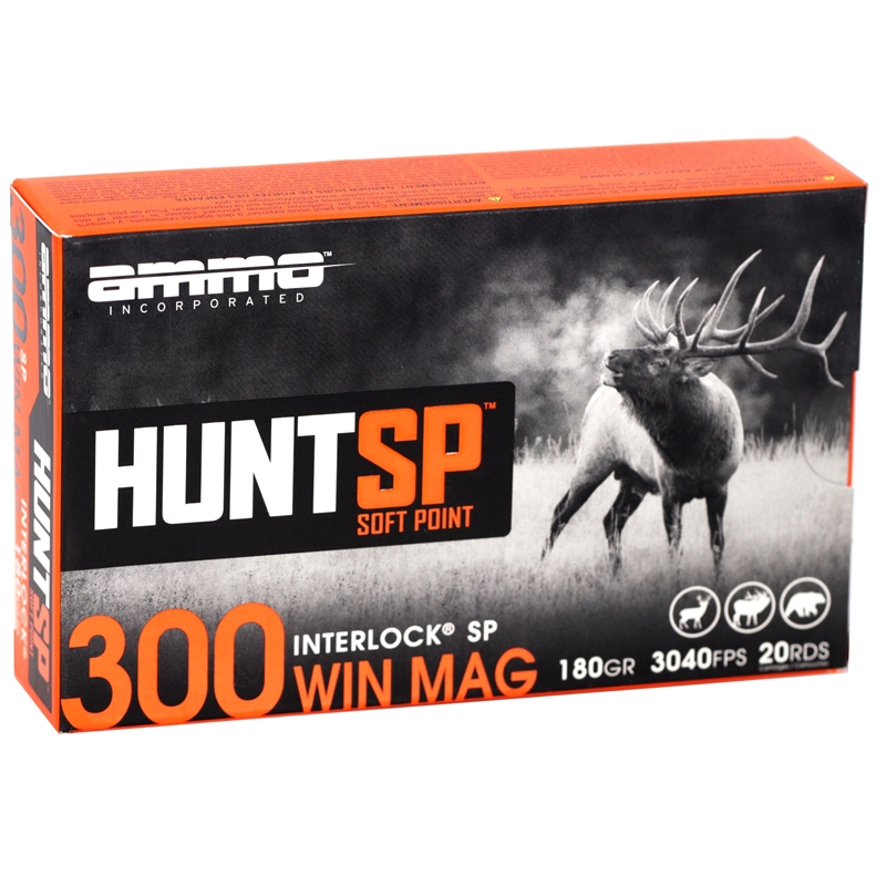 Ammo Inc Hunt SP 300 Winchester Magnum Ammo 180 Grain InterLock Soft Point – 300WM180SP‑A20