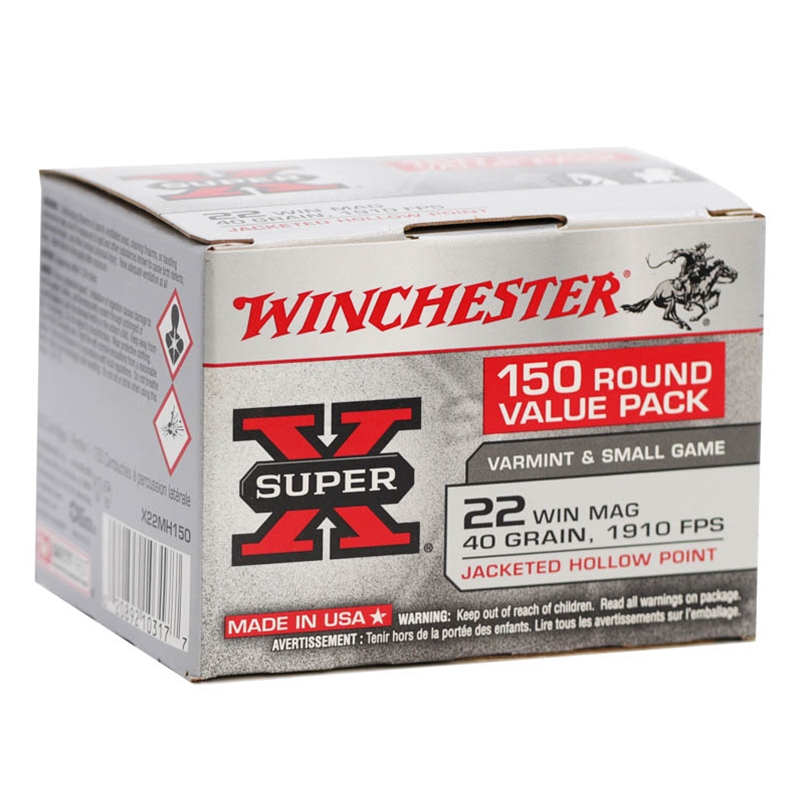 Winchester Super-X 22 WMR Ammo 40 Grain Jacketed Hollow Point 150 Round Value Pack - X22MH150