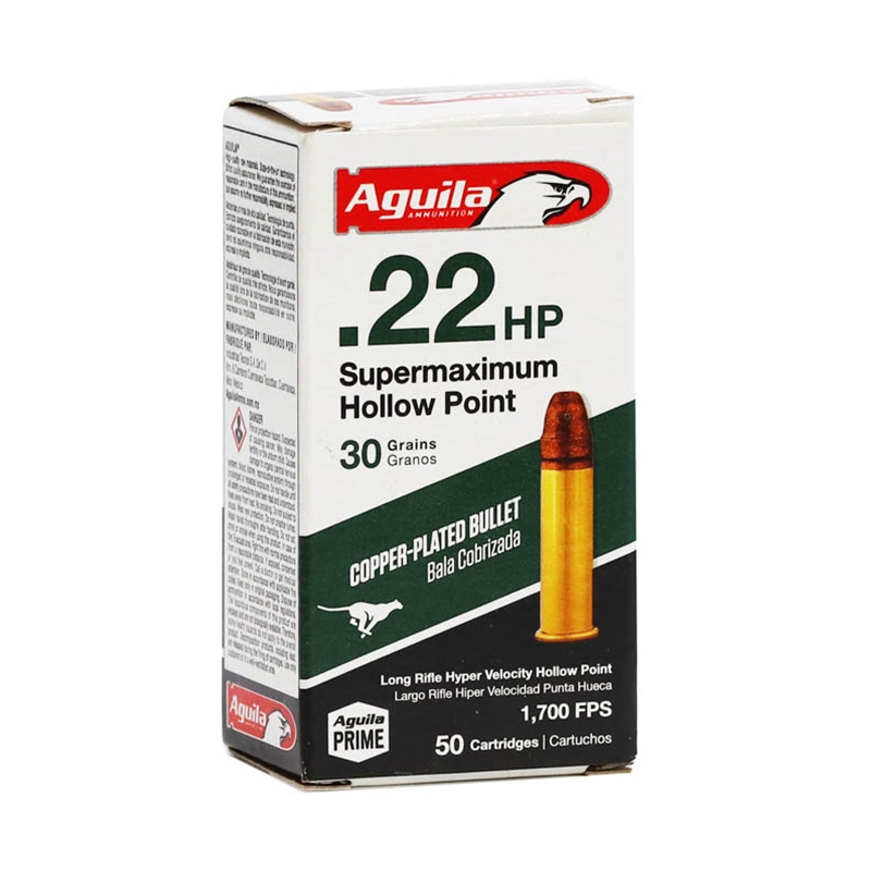 Aguila Supermaximum 22 Long Rifle Ammo 30 Grain Copper Plated Hollow Point - 1B220297