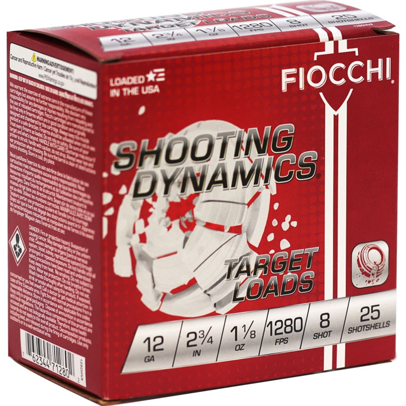 Fiocchi Shooting Dynamics 12 Gauge Ammo 2 3/4" 1 1/8 oz #8 Lead Shot Target - 12SDHV8