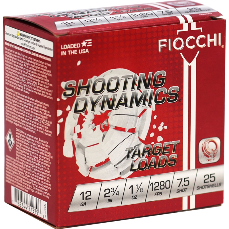 Fiocchi Shooting Dynamics 12 Gauge Ammo 2 3/4"1-1/8 oz #7.5 Shot 250 Rounds - 12SDHV75