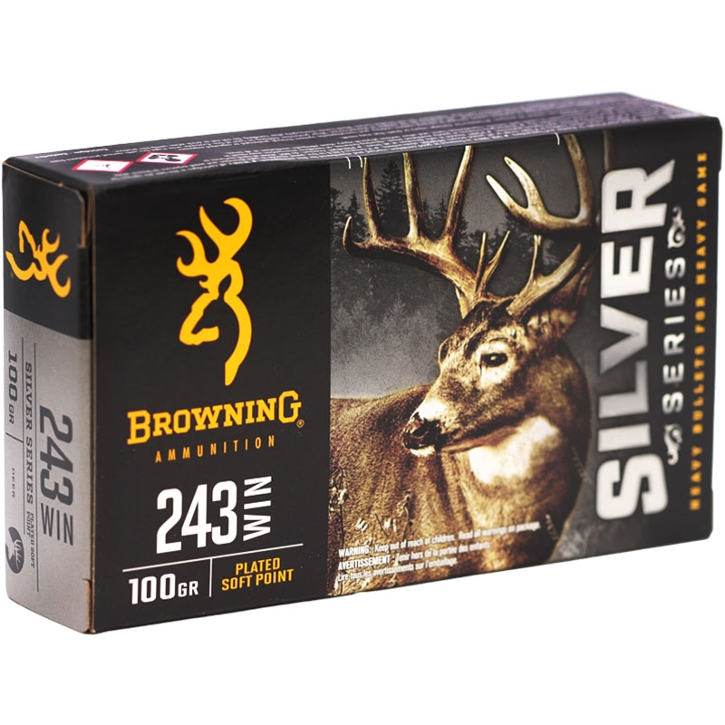 Browning Silver 243 Winchester Ammo 100 Grain Plated Soft Point - B192602431