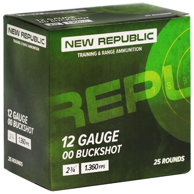 New Republic 12 Gauge Ammo 2 3/4" 00 Buckshot 9 Pellets - NRTR12BK