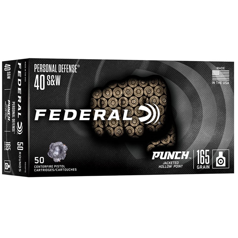 Federal Personal Defense Punch 40 S&W Ammo 165 Grain Jacketed Hollow Point - PD40P1G