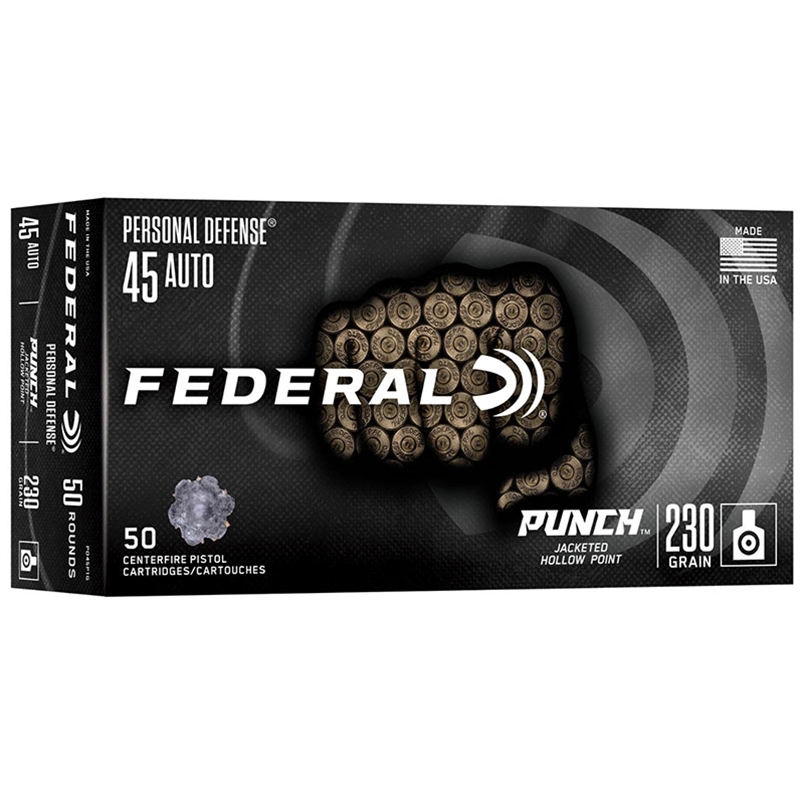 Federal Personal Defense Punch 45 Auto Ammo 230 Grain Jacketed Hollow Point - PD45P1G