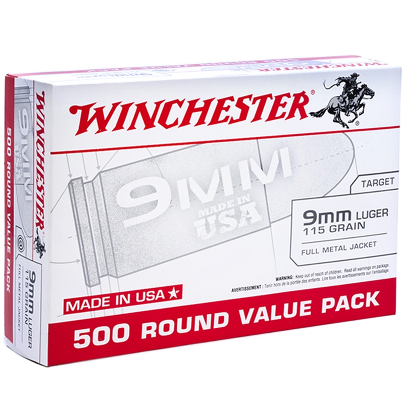 Winchester Target and Practice 9mm Ammo 115 Grain Full Metal Jacket VP - USA9MMVP5