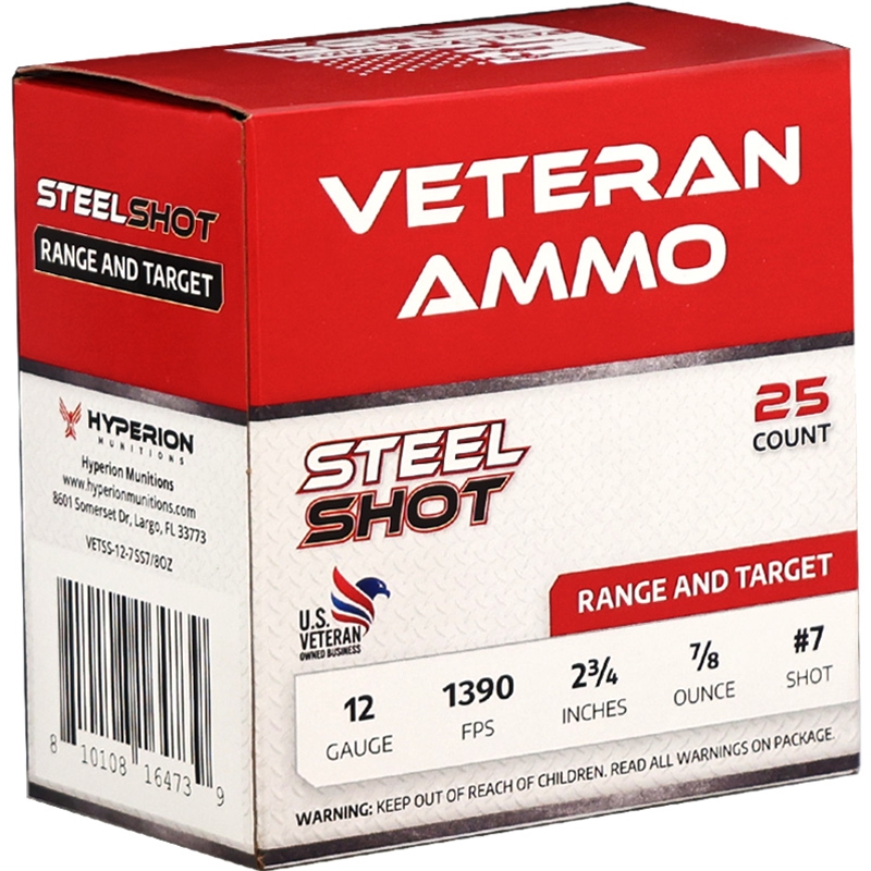 Veteran 12 Gauge Ammo 2 3/4" 7/8 oz #7 Steel Shot - VETSS-12-7SS7/8OZ