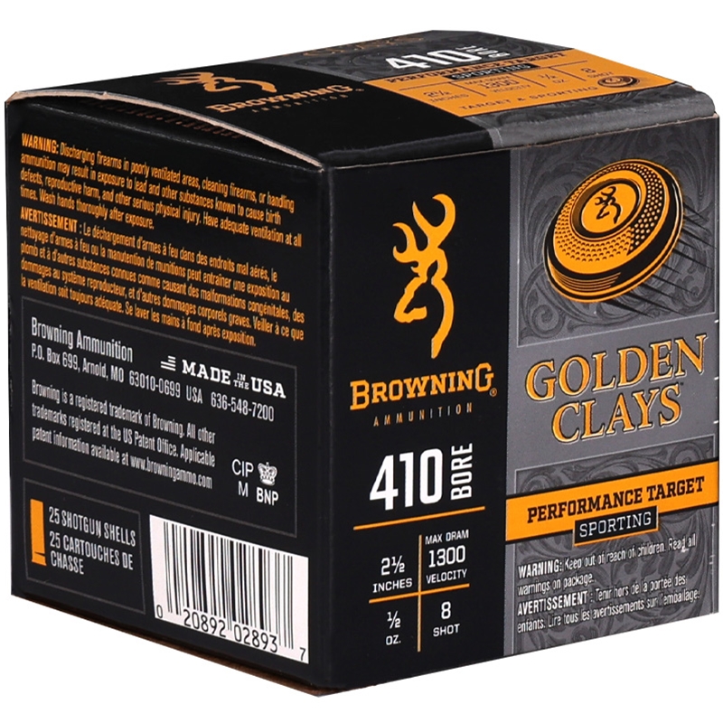 Browning Golden Clays 410 Bore Ammo 2 1/2" 1/2 oz #8 Lead Shot - BGC418
