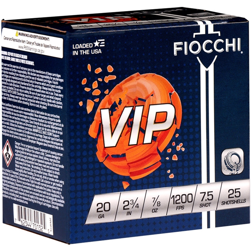 Fiocchi VIP 20 Gauge Ammo 2 3/4" 7/8 oz # 7 1/2 Lead Shot - 20VIP75