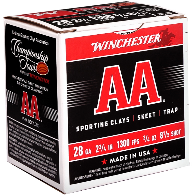 Winchester AA Target Load 28 Gauge Ammo 2 3/4" 3/4 oz #8 1/2 Lead Shot - AASC2885