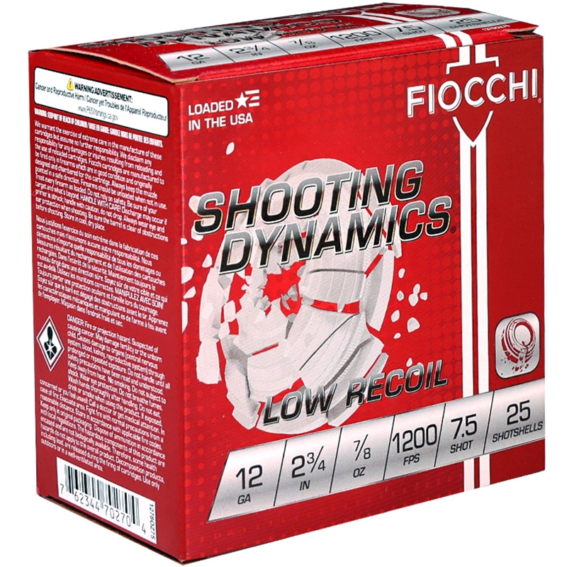 Fiocchi Shooting Dynamics 12 Gauge Ammo 2 3/4" 7/8 oz #7 1/2 Lead Shot - 1278OZ75