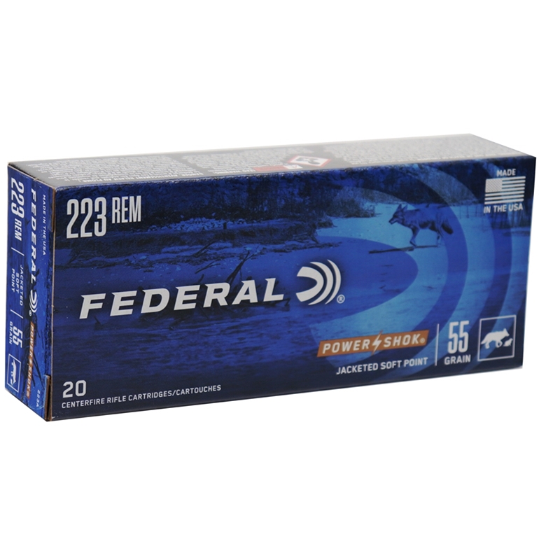 Federal Power-Shok 223 Ammo 55 Grain Jacketed Soft Point- 223A