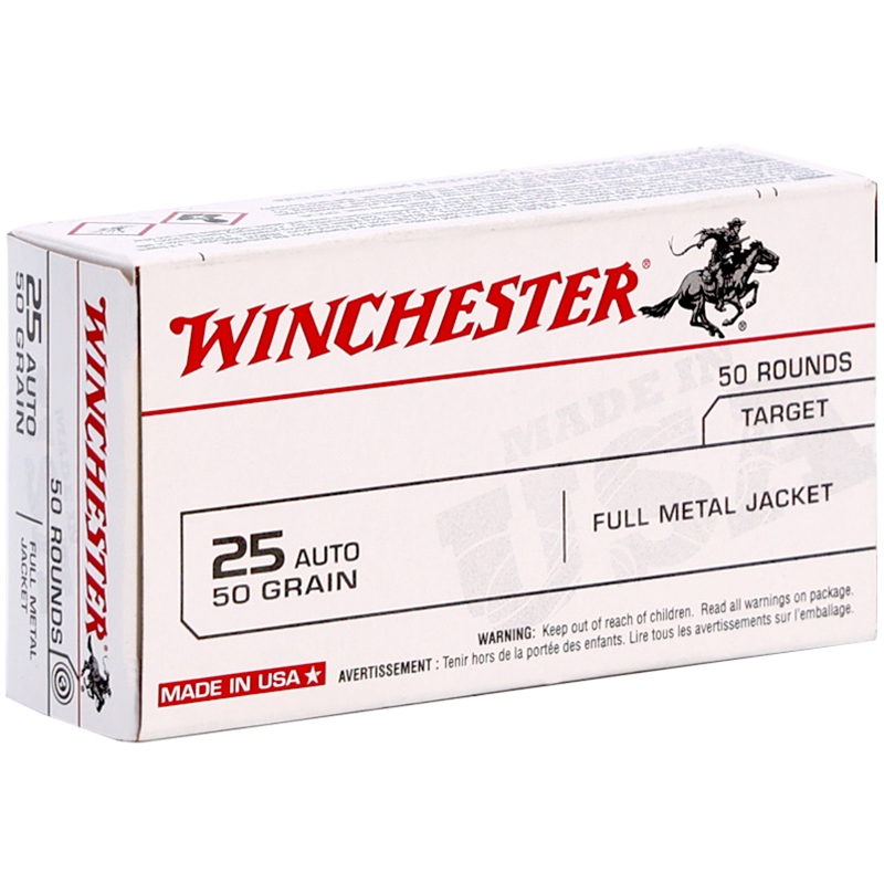Winchester USA 25 ACP Auto Ammo 50 Grain Full Metal Jacket - Q4203