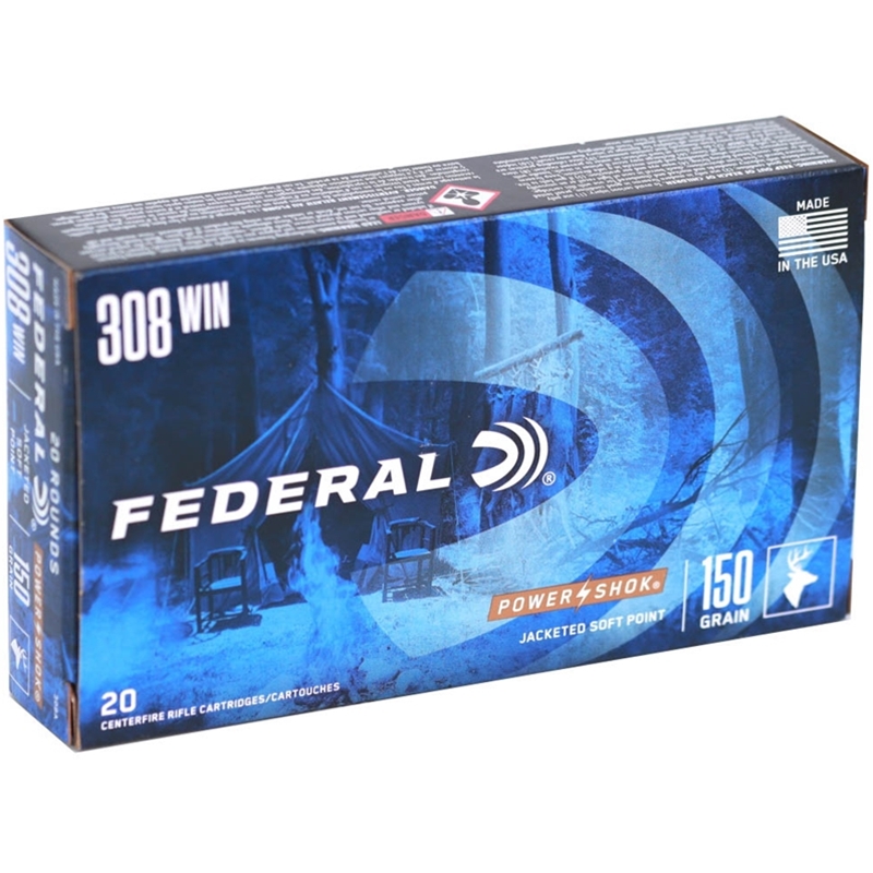 Federal Power-Shok 308 Winchester Ammo 150 Grain Soft Point - 308A