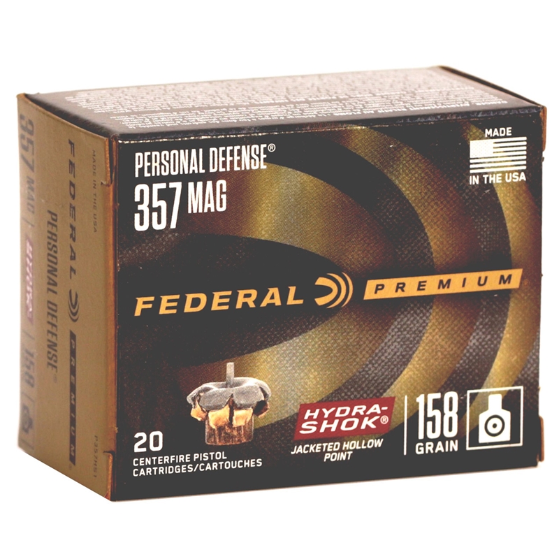Federal 357 Magnum Ammo 158 Grain Hydra-Shok Jacketed Hollow Point - P357HS1