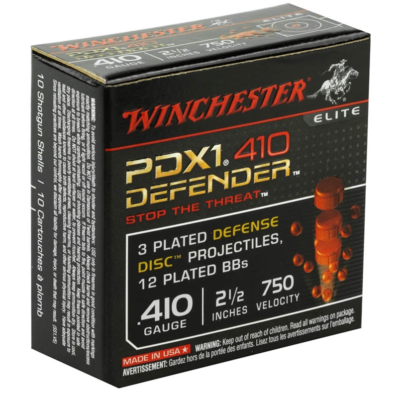 Winchester PDX1 410 Gauge Ammo 2 1/2" 1/4 oz 3 Plated Defense Disk Bonded BB - S410PDX1