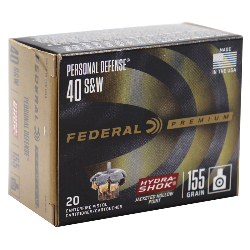 Federal Personal Defense 40 S&W Ammo 155 Grain Hydra-Shok Jacketed Hollow Point - P40HS2