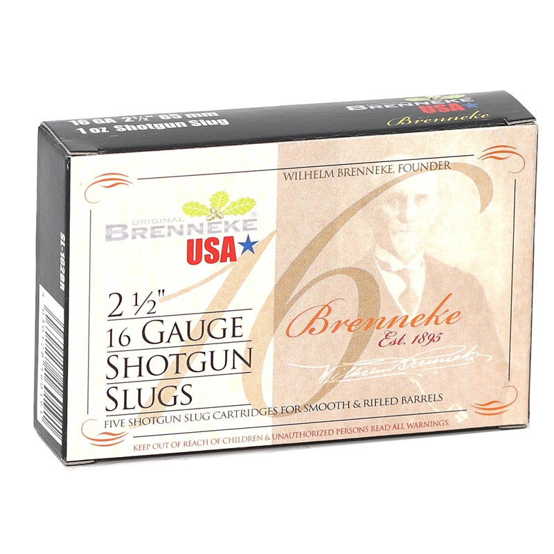 Brenneke USA Traditional 16 Gauge Ammo 2 ½” 1 oz Rifled Slug - SL-162BR