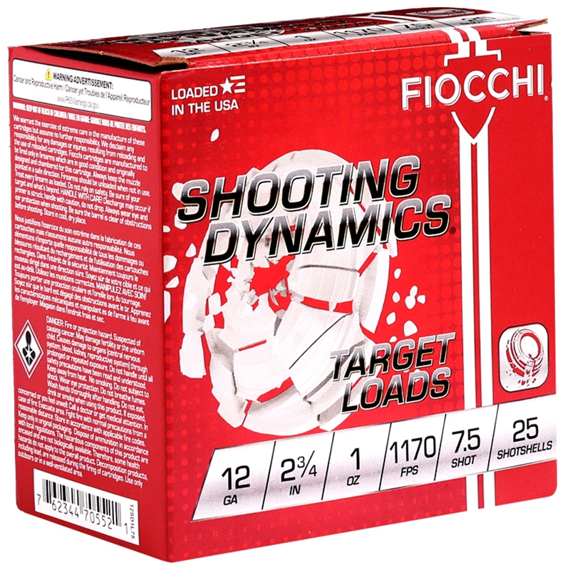 Fiocchi Shooting Dynamics 12 Gauge 2-3/4" Ammo 1oz. #7-1/2 Shot Light Target Load