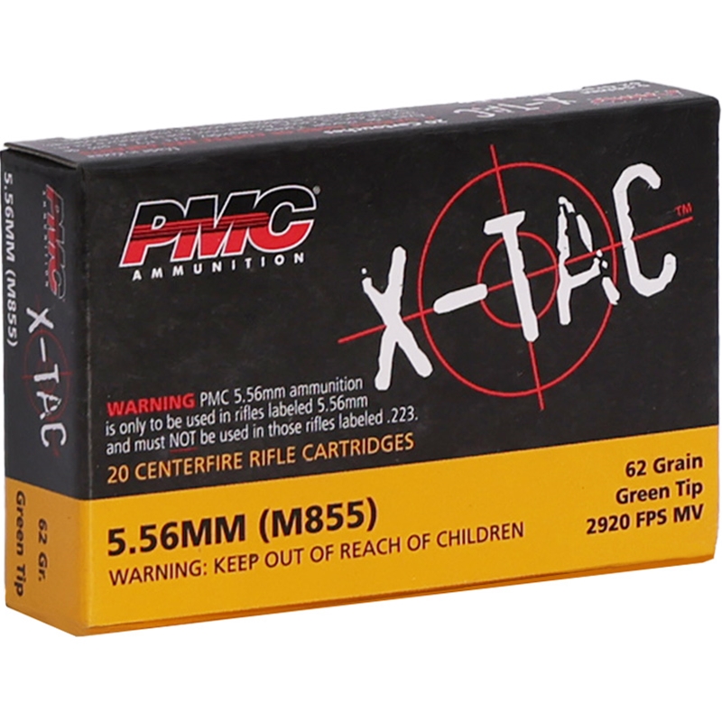 PMC X-Tac 5.56x45mm NATO Ammo 62 Grain Green Tip Full Metal Jacket - 556K