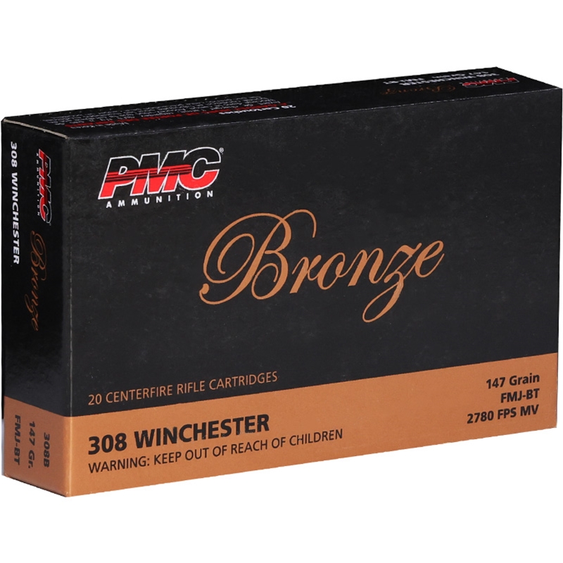 PMC Bronze 308 Winchester Ammo 147 Grain Full Metal Jacket Boat Tail - 308B
