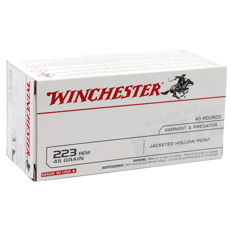 Winchester USA 223 Ammo 45 Grain Jacketed Hollow Point - USA2232