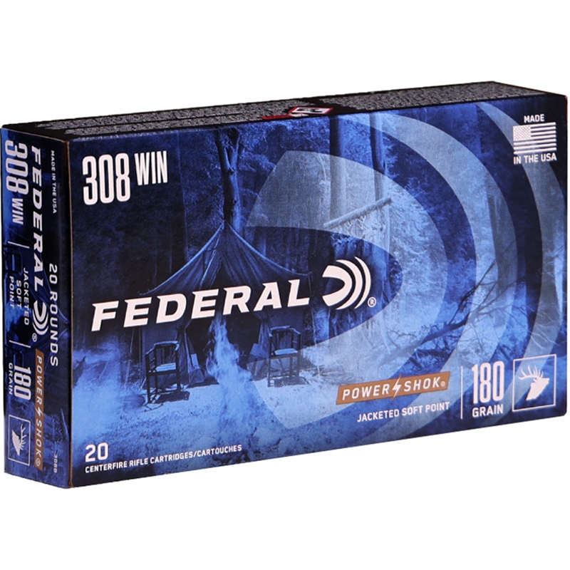 Federal Power-Shok 308 Winchester Ammo 180 Grain Soft Point - 308B