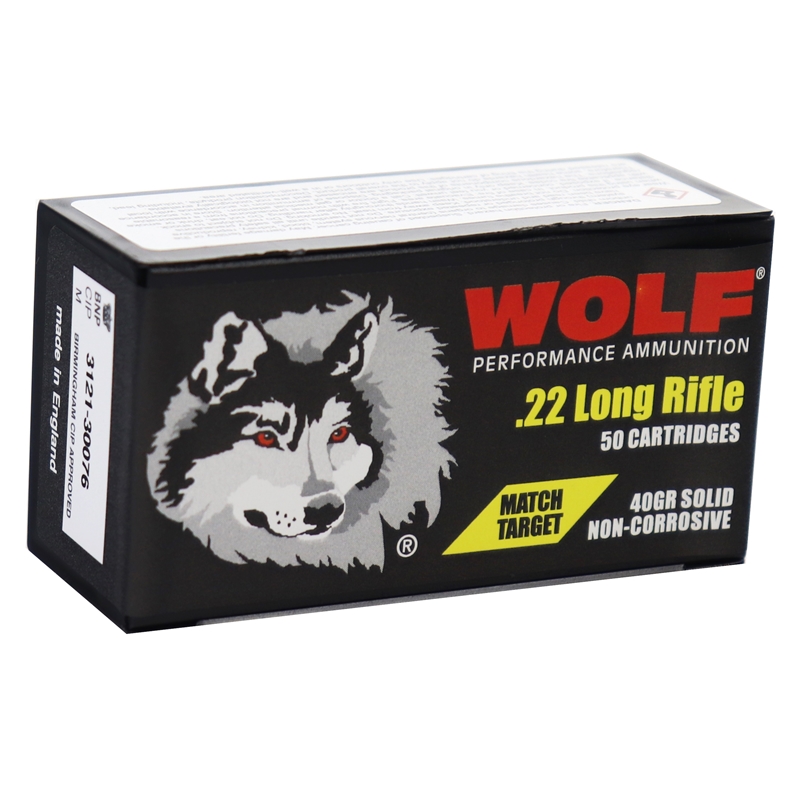 Wolf Match Target 22 Long Rifle Ammo 40 Grain Lead Round Nose - 22MT