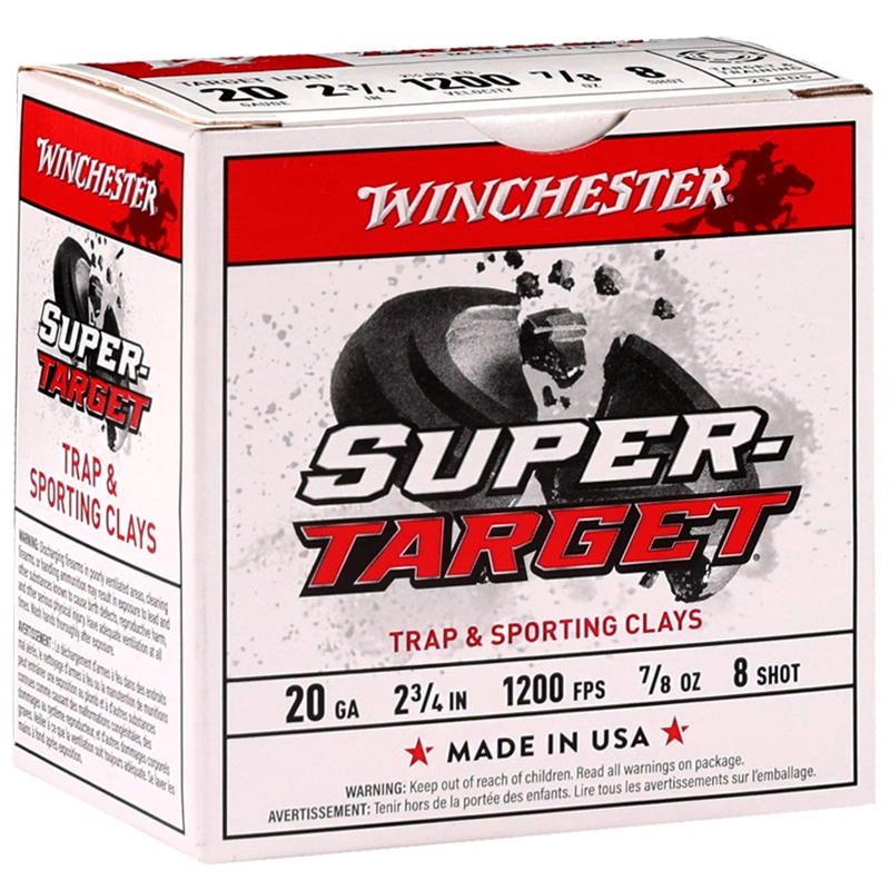 Winchester Super Target 20 Gauge Ammo 2 3/4" 7/8oz. #8 Shot 250 Round Case